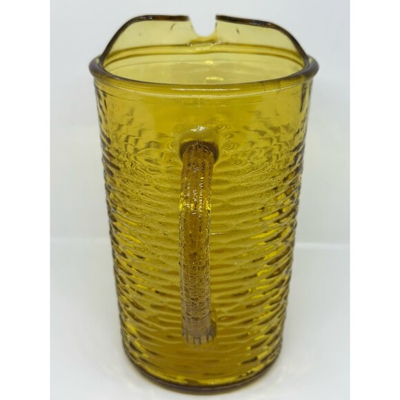 VTG Anchor Hocking Soreno Amber Glass Pitcher – Honey Amber 9"x7.5" Pressed 80s - Picture 5 of 8